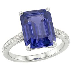 Anniversary Ring Emerald Sapphire & Natural Earth Mined Diamond ( Not Lab Grown ) 4 Carats Tapered Shank