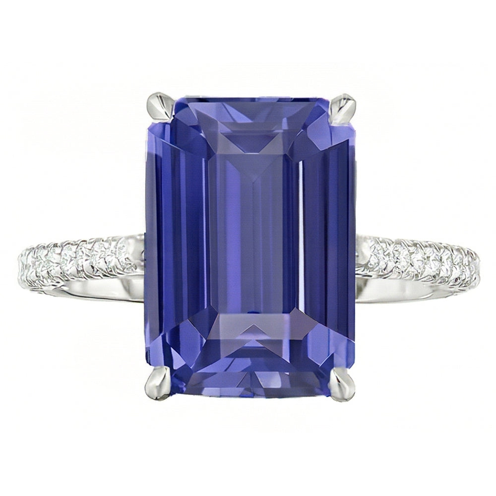 Anniversary Ring Emerald Sapphire & Natural Earth Mined Diamond ( Not Lab Grown ) 4 Carats Tapered Shank