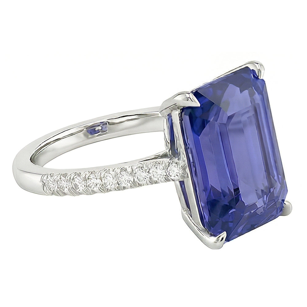 Anniversary Ring Emerald Sapphire & Natural Earth Mined Diamond ( Not Lab Grown ) 4 Carats Tapered Shank