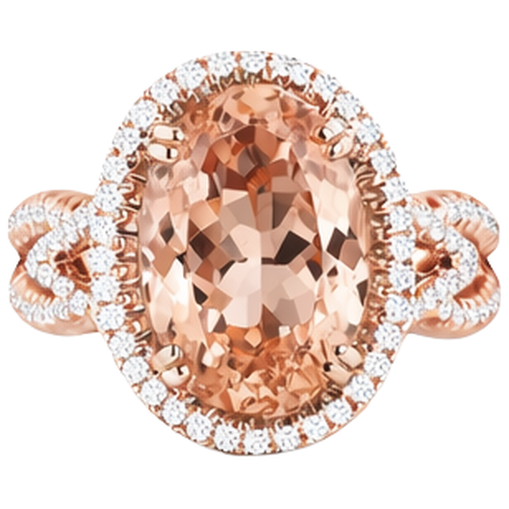 Anniversary Ring Halo 14 Ct Morganite And Natural Earth Mined Diamond ( Not Lab Grown )s Rose Gold