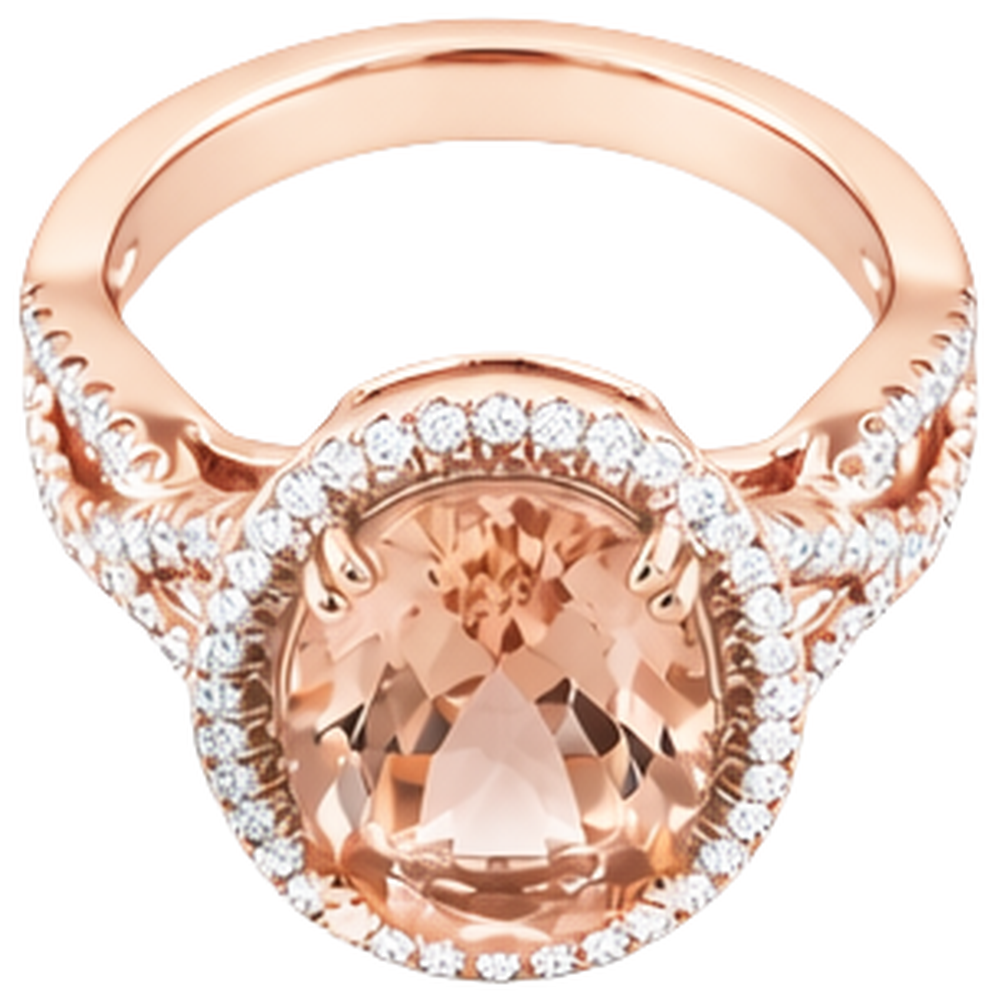 Anniversary Ring Halo 14 Ct Morganite And Natural Earth Mined Diamond ( Not Lab Grown )s Rose Gold
