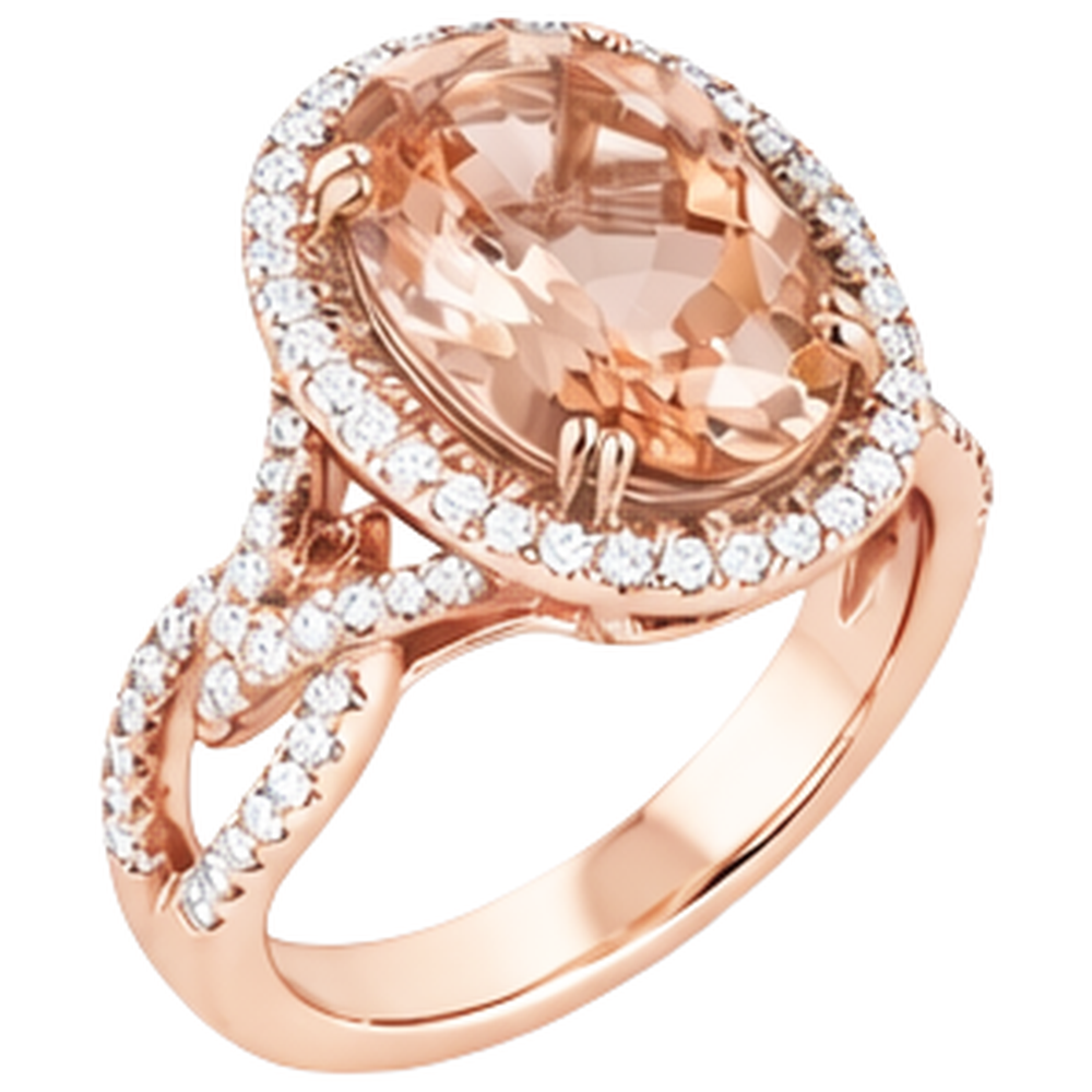 Anniversary Ring Halo 14 Ct Morganite And Natural Earth Mined Diamond ( Not Lab Grown )s Rose Gold