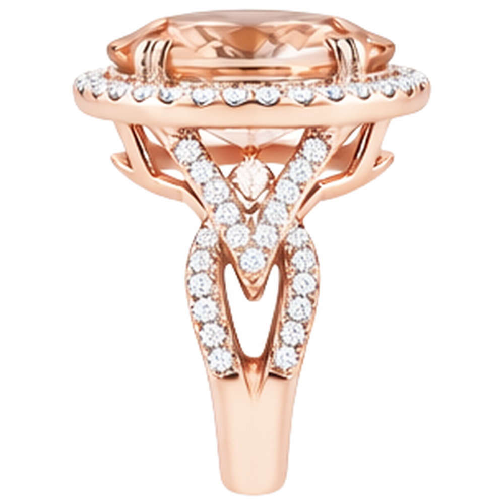 Anniversary Ring Halo 14 Ct Morganite And Natural Earth Mined Diamond ( Not Lab Grown )s Rose Gold
