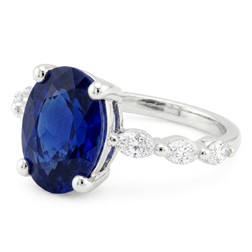 Anniversary Ring Oval Blue Sapphire Solitaire With Accents 3.50 Carats