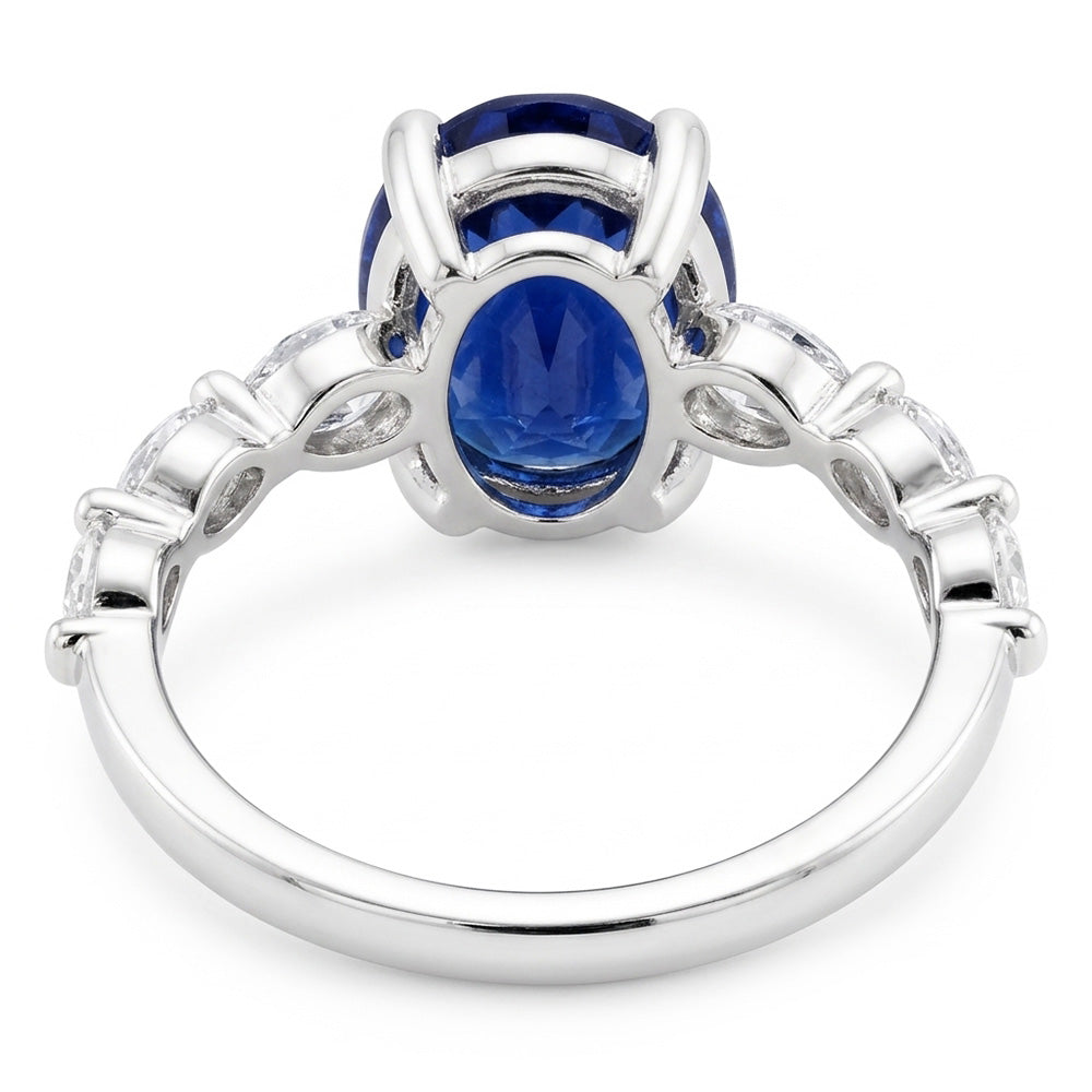 Anniversary Ring Oval Blue Sapphire Solitaire With Accents 3.50 Carats