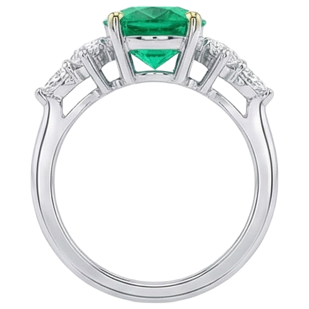 Authentic Colombian Emerald Gemstone Ring 3 ct 14 Karat Two Tone Gold – top view
