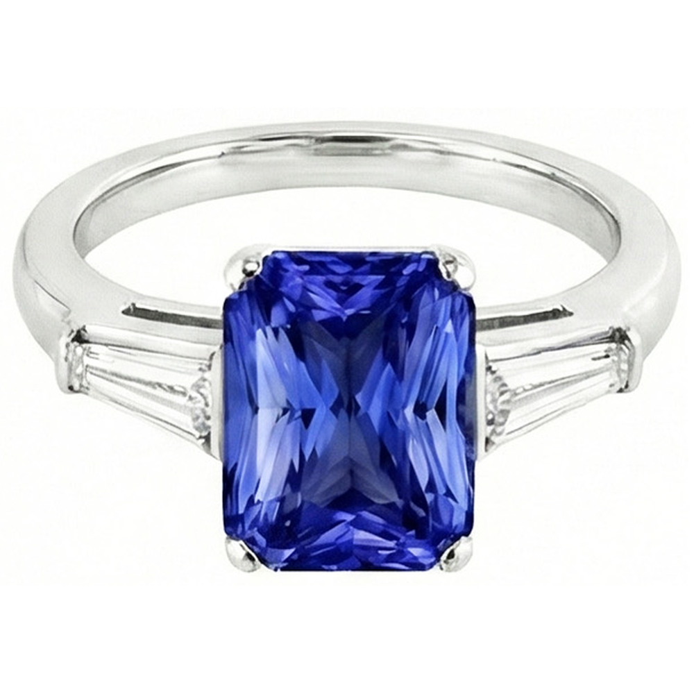 natural radiant sapphire 3.50ct ring front view