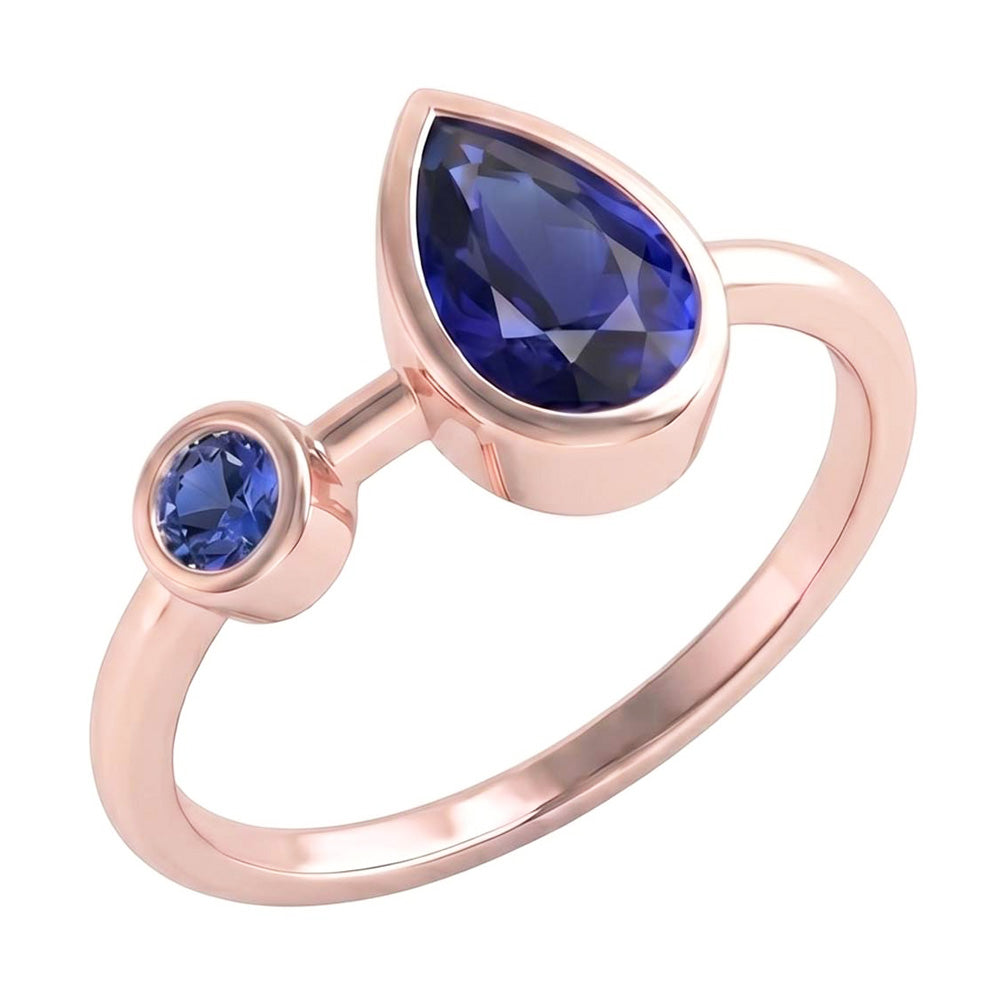 Anniversary Ring Round & Pear Blue Sapphires 2.25 Carats 14K Rose Gold