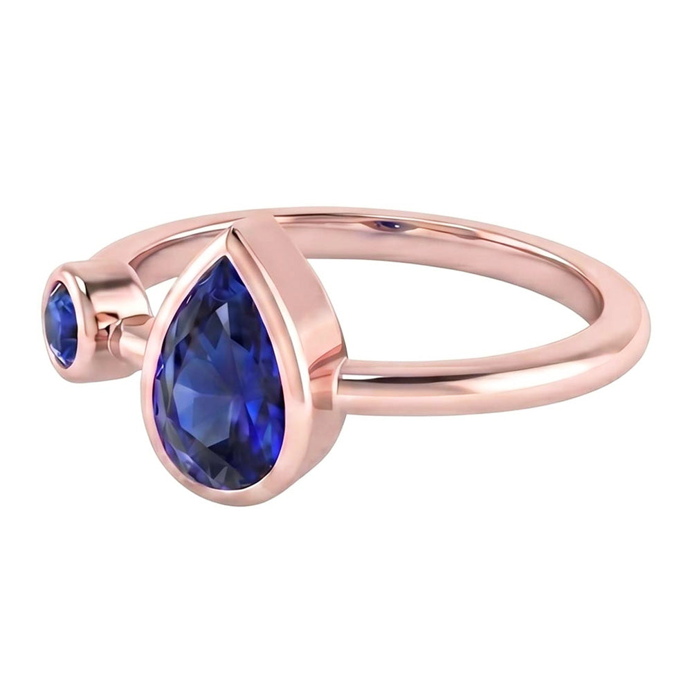 Anniversary Ring Round & Pear Blue Sapphires 2.25 Carats 14K Rose Gold