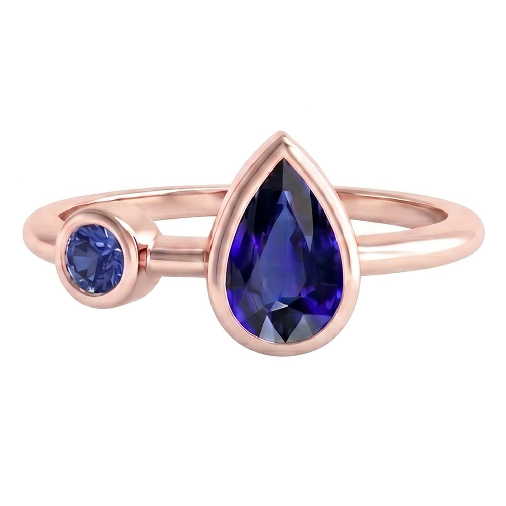 Anniversary Ring Round & Pear Blue Sapphires 2.25 Carats 14K Rose Gold