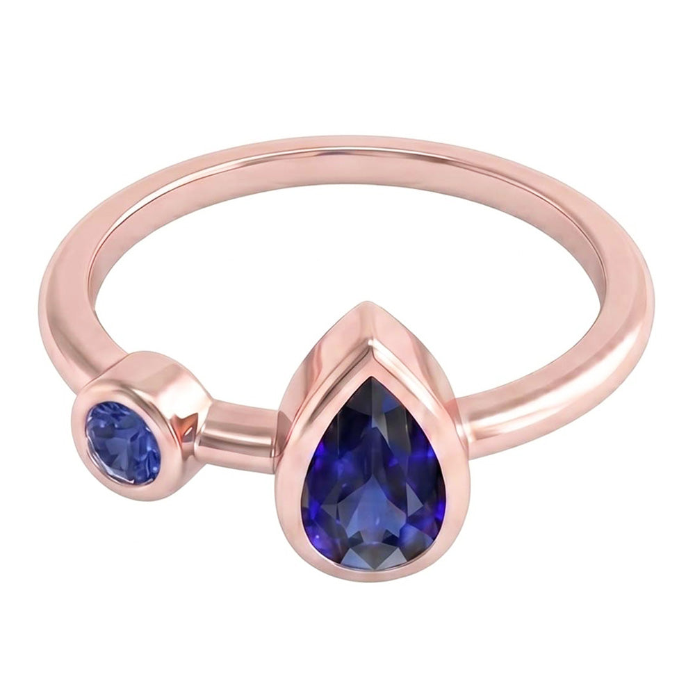 Anniversary Ring Round & Pear Blue Sapphires 2.25 Carats 14K Rose Gold