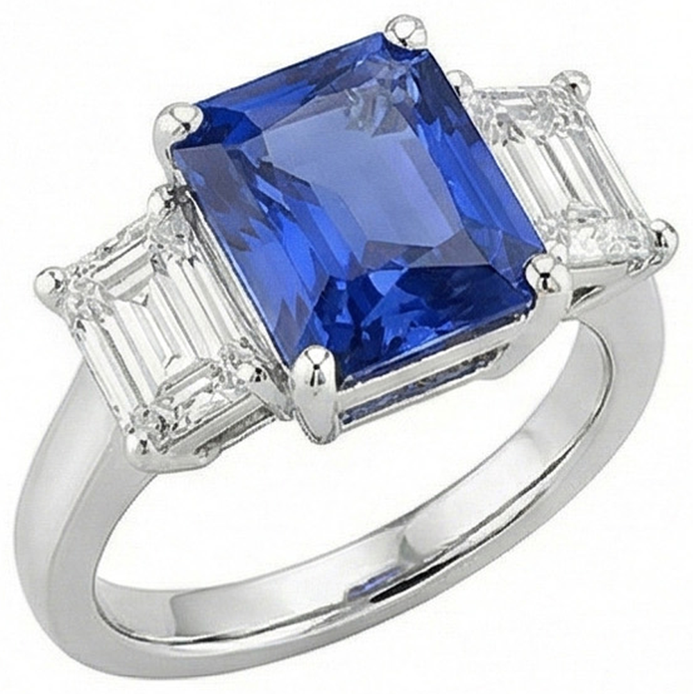 Anniversary Sapphire Ring 5 Carats 3 Stone Emerald Natural Earth Mined Diamond ( Not Lab Grown )s Jewelry