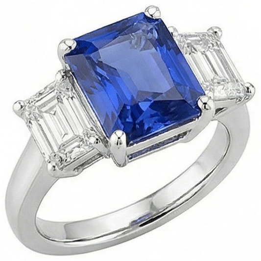 Anniversary Sapphire Ring 5 Carats 3 Stone Emerald Natural Earth Mined Diamond ( Not Lab Grown )s Jewelry