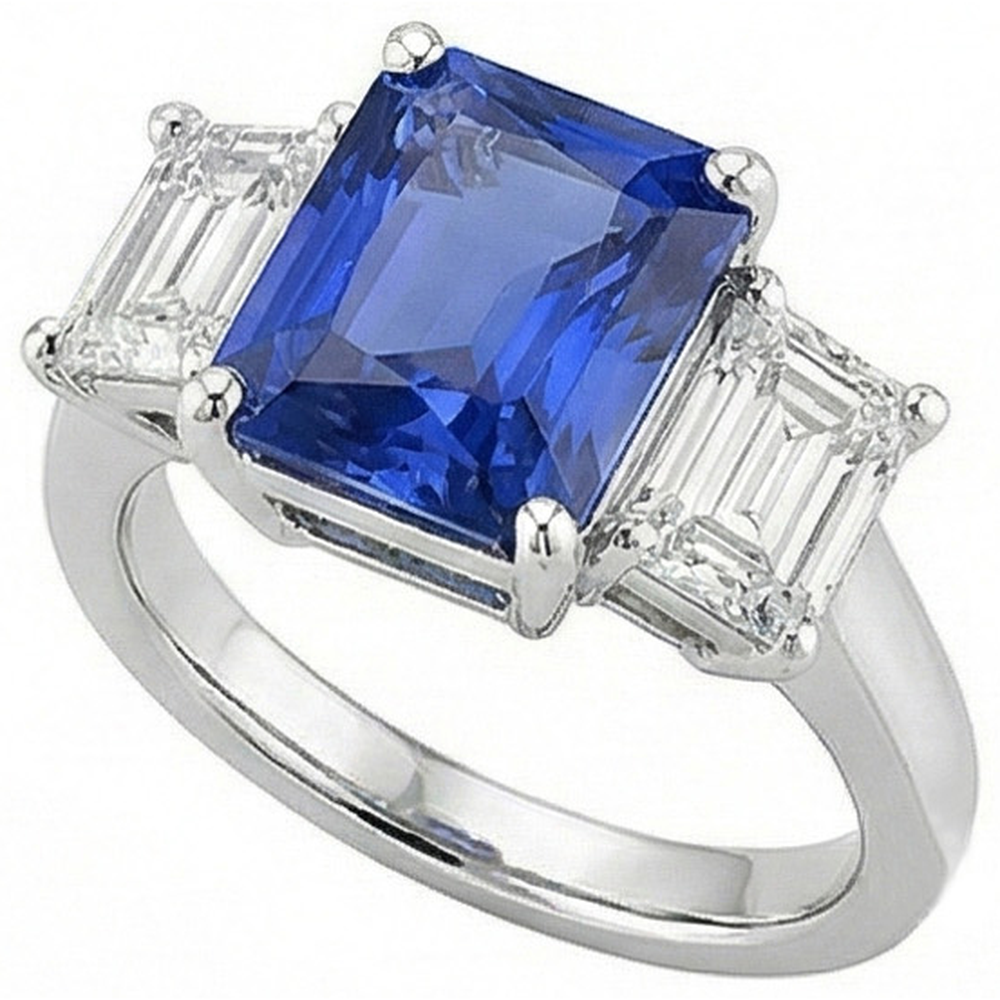 Anniversary Sapphire Ring 5 Carats 3 Stone Emerald Natural Earth Mined Diamond ( Not Lab Grown )s Jewelry