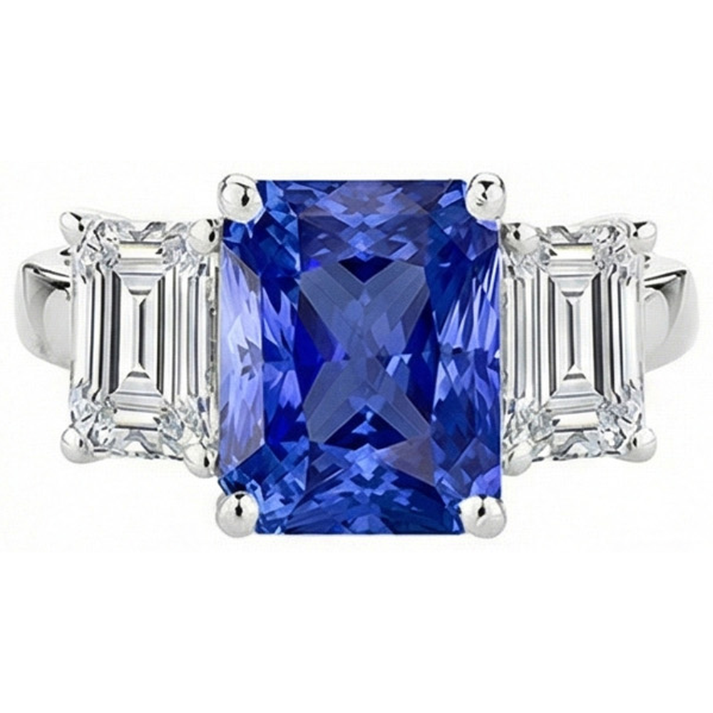 Anniversary Sapphire Ring 5 Carats 3 Stone Emerald Natural Earth Mined Diamond ( Not Lab Grown )s Jewelry