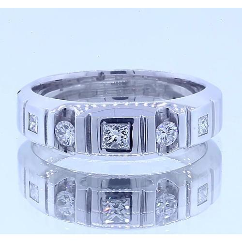 Anniversary Band Princess & Round Real Diamonds White Gold 14K 1 Carat