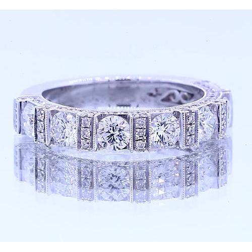 Anniversary Band Round Real Diamond Vintage Look 1.65 Carats White Gold 14K