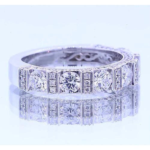 Anniversary Band Round Real Diamond Vintage Look 1.65 Carats White Gold 14K