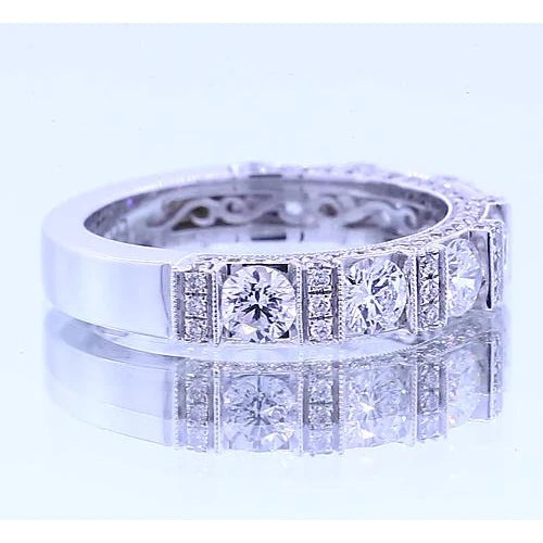 Anniversary Band Round Real Diamond Vintage Look 1.65 Carats White Gold 14K