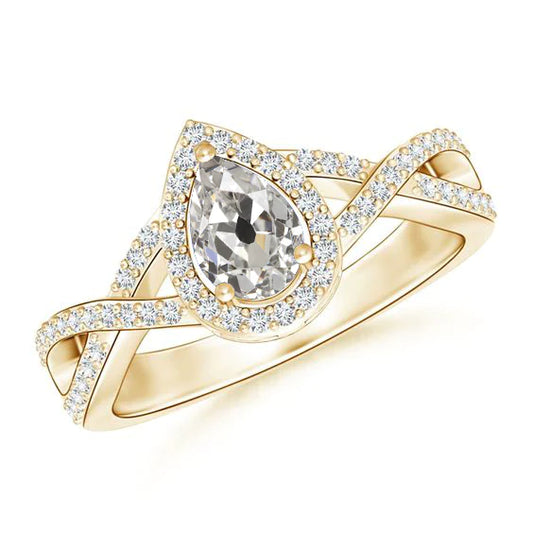 Anniversary Halo Ring Old Cut Real Diamond Pear & Round 2.50 Carats
