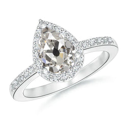 Anniversary Halo Ring Pear Old European 3 Carats Real Natural Earth Mined Diamond Jewelry Large Cutlet