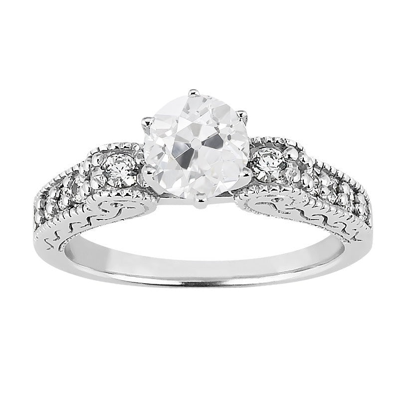 Anniversary Old Cut Genuine Round Diamond Ring 6 Prong Set Filigree 3 Carats