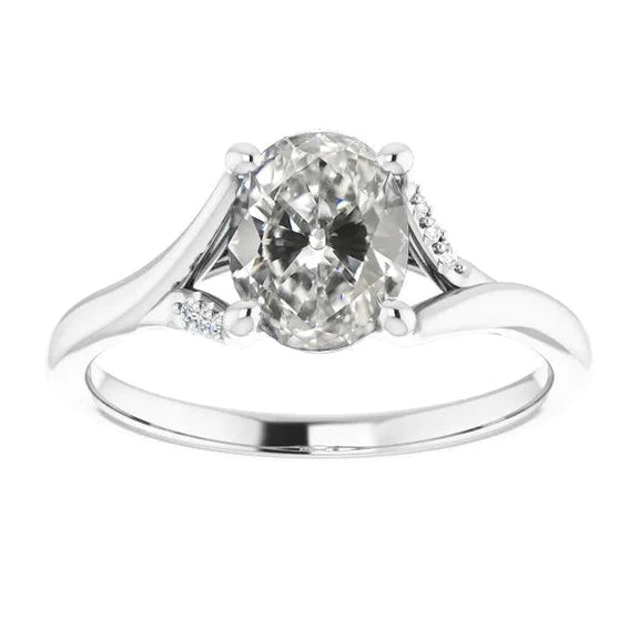 Anniversary Ring Oval Old Mine Cut Genuine Diamond Split Shank 3.50 Carats