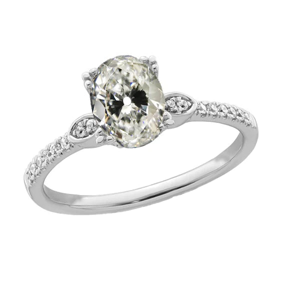 Anniversary Ring Oval Old Mine Cut Natural Diamond White Gold 4.25 Carats