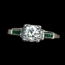 Anniversary Ring Real Old Cut Round Natural Earth Mined Diamond & Emerald 1.75 Carats