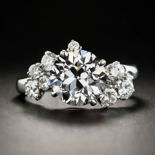 Anniversary Ring Round Old European Natural Diamond White Gold 9.50 Carats