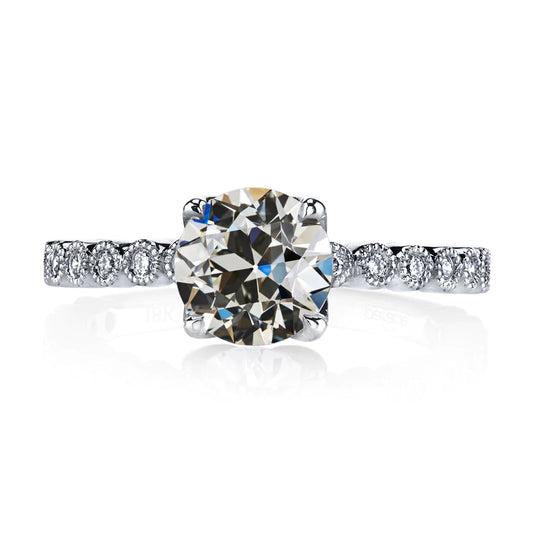 Anniversary Ring Round Old European Real Diamond Milgrain 3.50 Carats