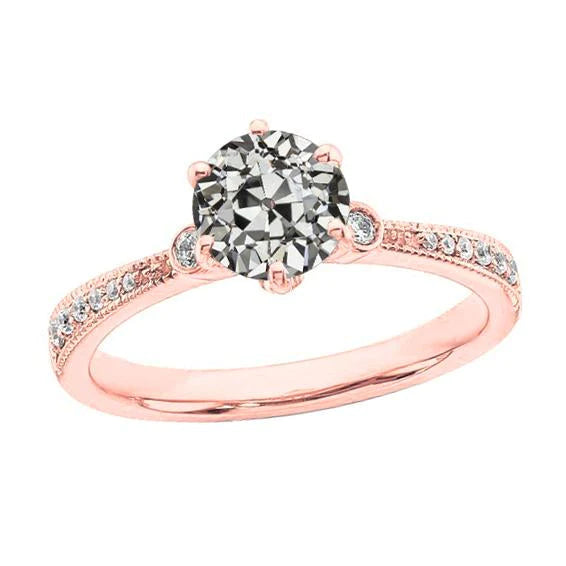 Anniversary Ring Round Old Mine Cut Real Diamond 6 Prong Set 2.75 Carats