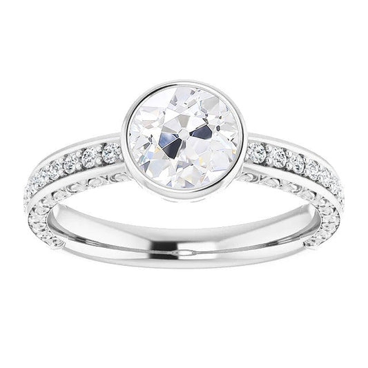 Anniversary Ring Round Old Mine Cut Real Diamond Bezel Set 3.50 Carats