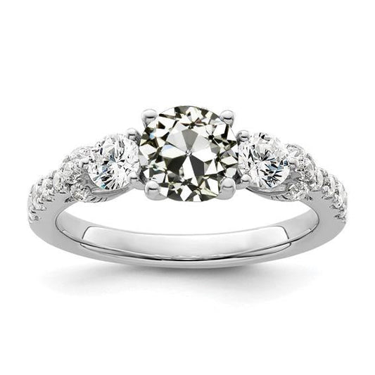 Anniversary Ring With Accents Round Old Mine Cut Real Diamond 3 Carats