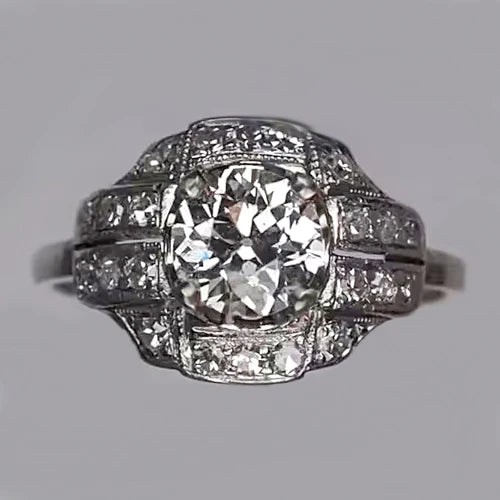 Anniversary Round Old Mine Cut  Natural Diamond Ring 2 Carats Antique Style