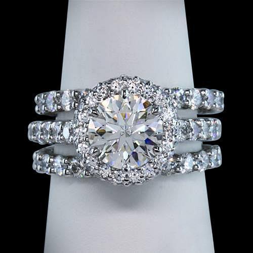 Anniversary Round Real Diamond Women Ring 3 Row 2.76 Carat White Gold 14K