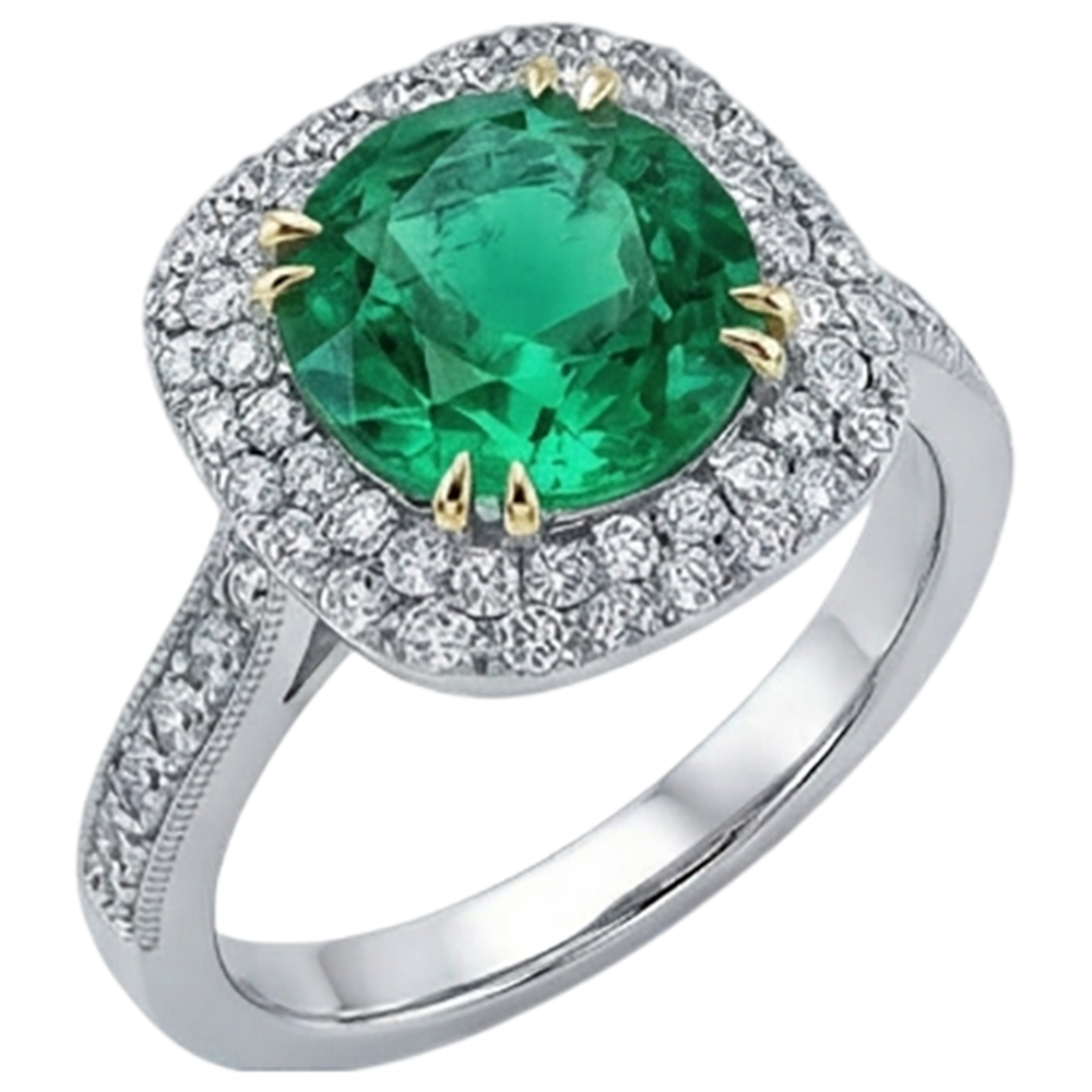 Round Brilliant Emerald ring in 14 Karat Two Tone Gold – side view