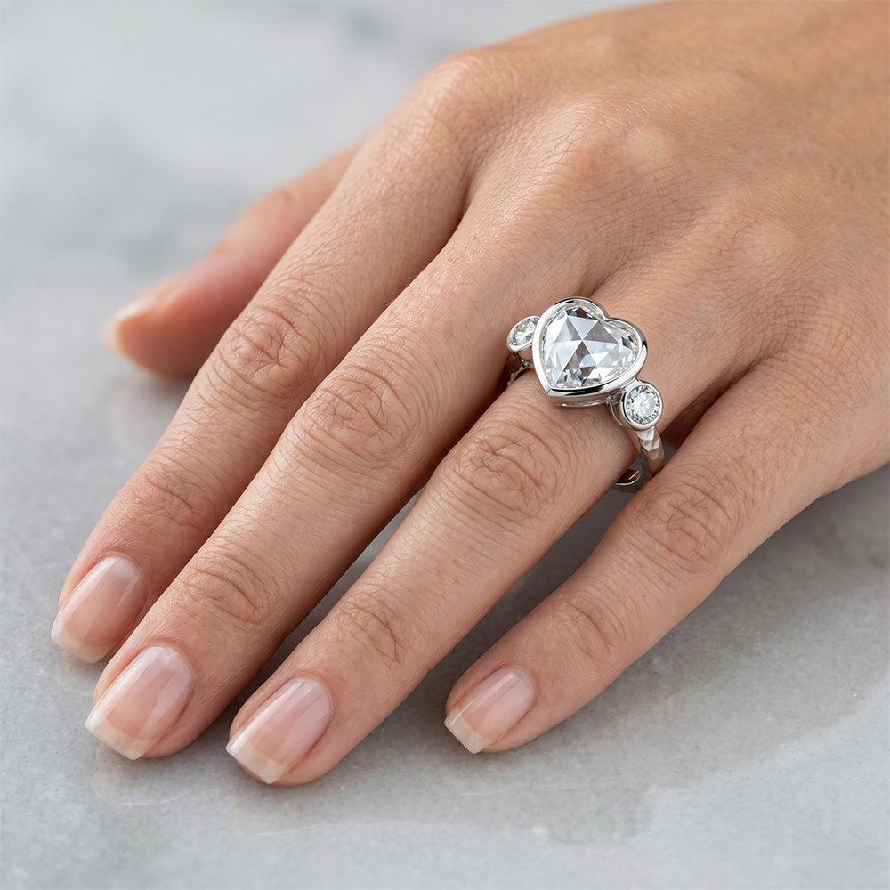 Antique Rose Cut Diamond Three Stone Ring 2 ct – 14K White Gold