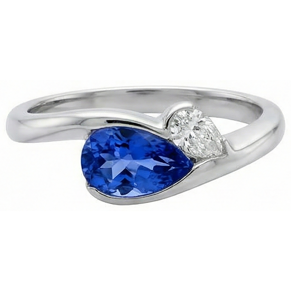 Antique Style 2.01 Carat Gold Ring Tanzanite Pear Natural Earth Mined Diamond ( Not Lab Grown )