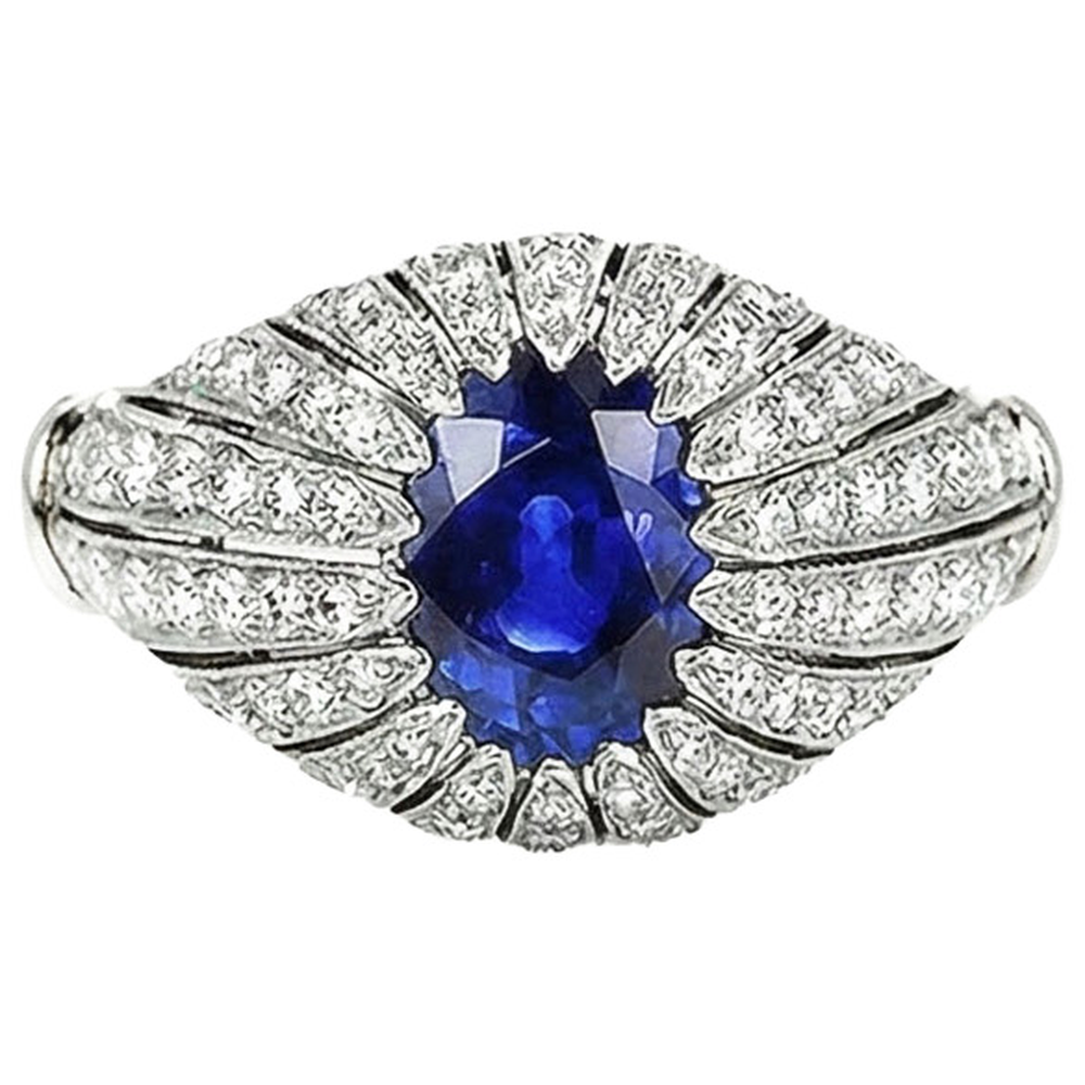 natural round sapphire 8.75ct ring front view