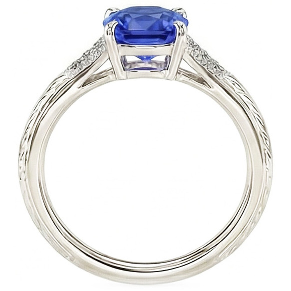 natural round sapphire 2ct ring profile view