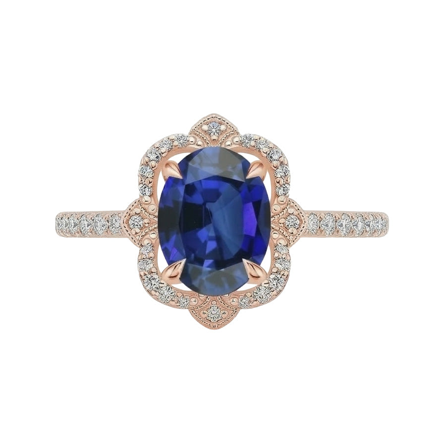 natural round sapphire 6.20ct ring close up detail