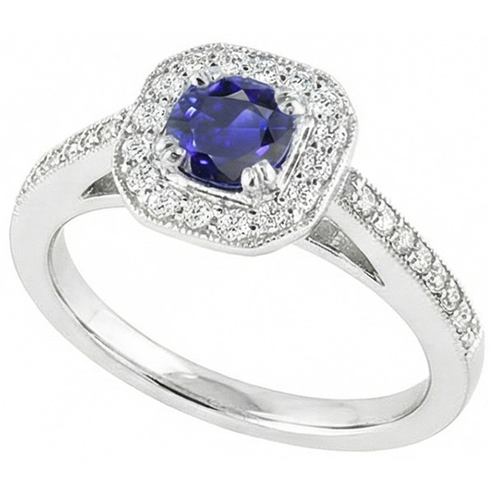 natural round sapphire 3ct ring close up detail