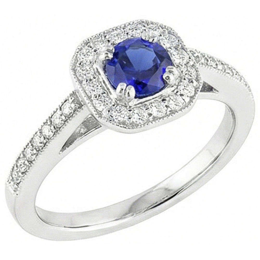 natural round sapphire 3ct ring front view
