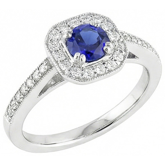 natural round sapphire 3ct ring front view