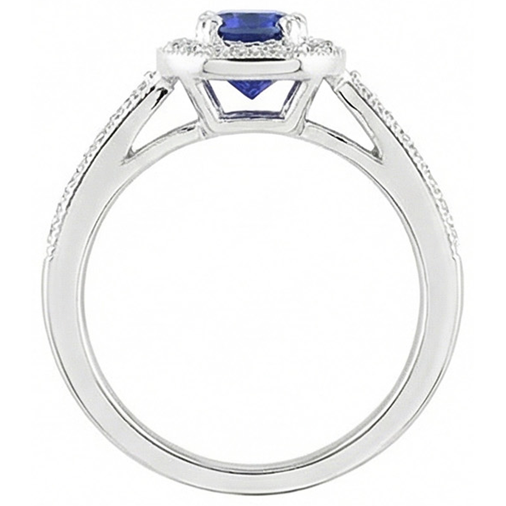 natural round sapphire 3ct ring on white background