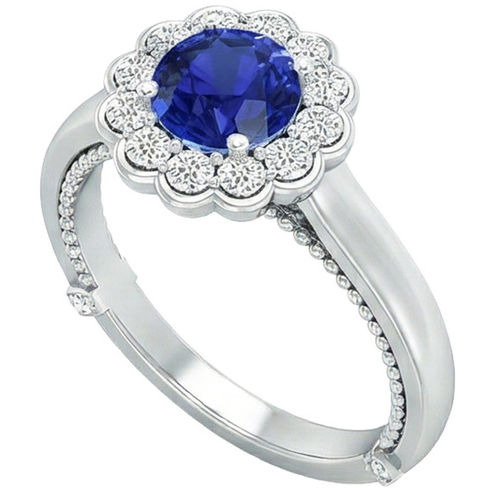 natural round sapphire 2.50ct ring close up detail
