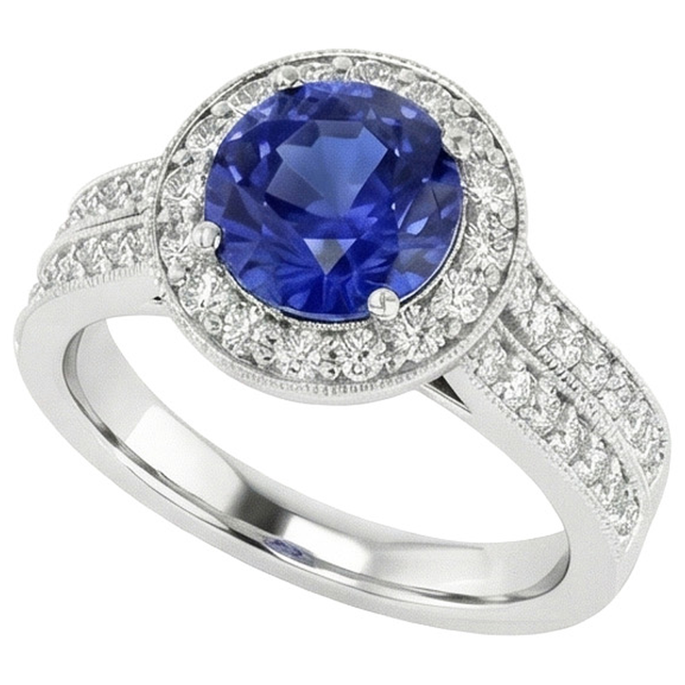 natural round sapphire 6ct ring front view
