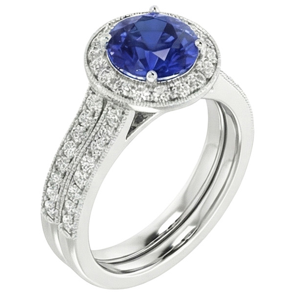 natural round sapphire 6ct ring top view