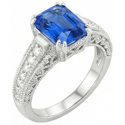 Natural Sapphire Ring 4ct - White Gold 14K